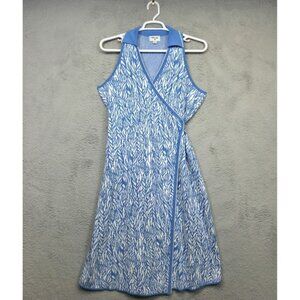 Diane Von Furstenberg Wrap Dress Womens 2XL Blue White Collar Knit Back Tie Midi